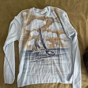 Donegal Light Blue Sweater with Nautical Graphic